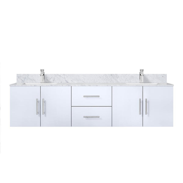 English Elm Glossy 72" Double Bath Vanity with Carrara Marble Top, Soft-Close Storage, Chrome Faucet Included B2731P258710