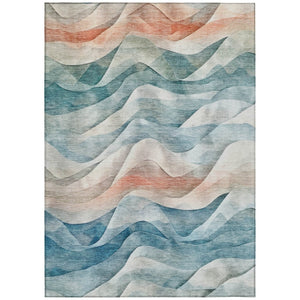 HomeRoots 5' Teal Blue and Peach Abstract Area Rug - Durable, Washable, Indoor/Outdoor Decor for Any Space 612031