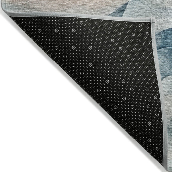 HomeRoots 5' Teal Blue and Peach Abstract Area Rug - Durable, Washable, Indoor/Outdoor Decor for Any Space 612031