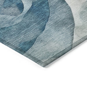 HomeRoots 5' Teal Blue and Peach Abstract Area Rug - Durable, Washable, Indoor/Outdoor Decor for Any Space 612031