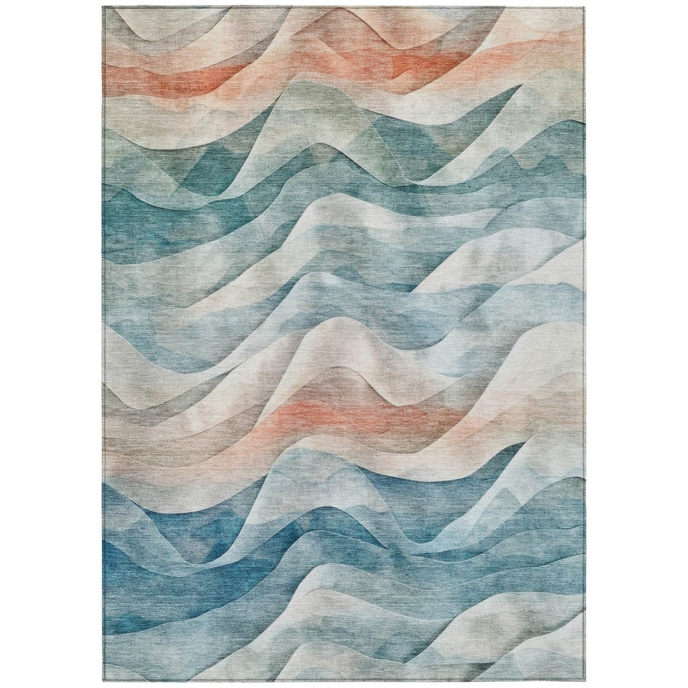 HomeRoots 8' X 10' Teal Blue & Peach Abstract Washable Rug - Stylish Indoor/Outdoor Décor for Any Space! 612033