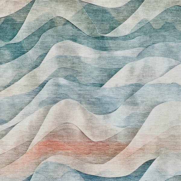 HomeRoots 8' X 10' Teal Blue & Peach Abstract Washable Rug - Stylish Indoor/Outdoor Décor for Any Space! 612033