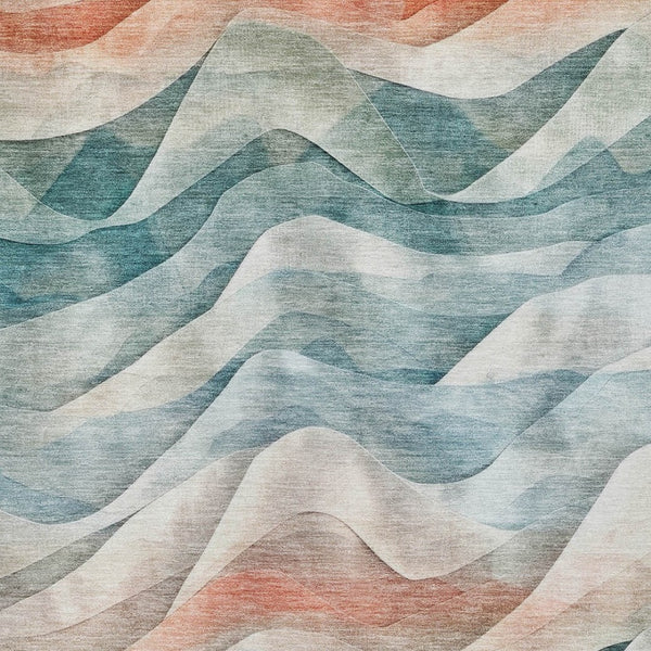 HomeRoots 9' X 12' Teal Blue & Peach Abstract Area Rug – Washable, Durable, Perfect for Indoor & Outdoor Use! 612034