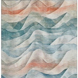 HomeRoots 10' Modern Teal Blue & Peach Abstract Area Rug - Washable, Durable, Indoor/Outdoor Versatility! 612035