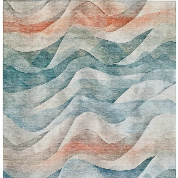 HomeRoots 10' Modern Teal Blue & Peach Abstract Area Rug - Washable, Durable, Indoor/Outdoor Versatility! 612035