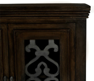 HomeRoots 76" Brown Distressed Solid Wood Sideboard with Glass Doors - Stylish Storage & Display Solution 612036