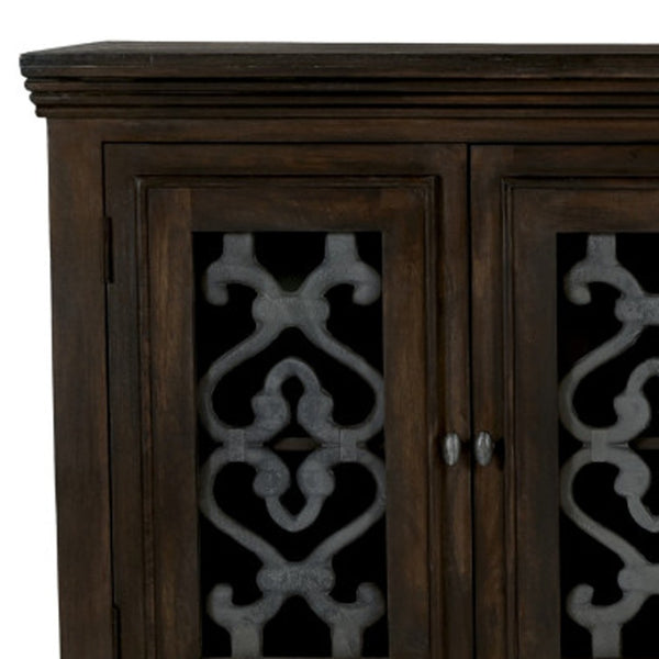 HomeRoots 76" Brown Distressed Solid Wood Sideboard with Glass Doors - Stylish Storage & Display Solution 612036