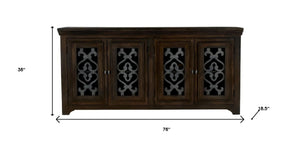 HomeRoots 76" Brown Distressed Solid Wood Sideboard with Glass Doors - Stylish Storage & Display Solution 612036