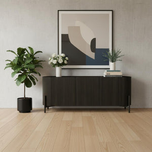 HomeRoots 80" Brown Distressed Solid Wood Ribbed Texture Sideboard - Stylish Storage for Any Room Decor 612039