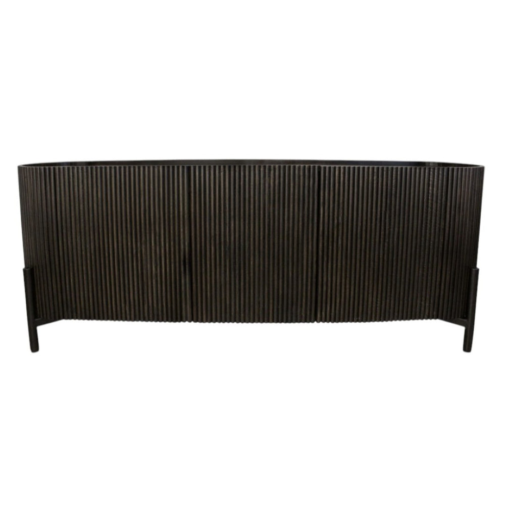 HomeRoots 80" Brown Distressed Solid Wood Ribbed Texture Sideboard - Stylish Storage for Any Room Decor 612039
