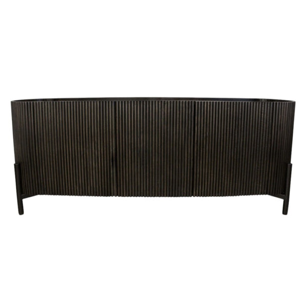 HomeRoots 80" Brown Distressed Solid Wood Ribbed Texture Sideboard - Stylish Storage for Any Room Decor 612039