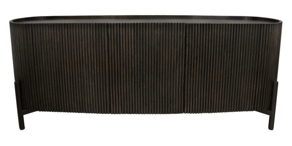 HomeRoots 80" Brown Distressed Solid Wood Ribbed Texture Sideboard - Stylish Storage for Any Room Decor 612039