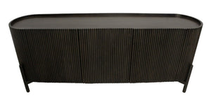 HomeRoots 80" Brown Distressed Solid Wood Ribbed Texture Sideboard - Stylish Storage for Any Room Decor 612039