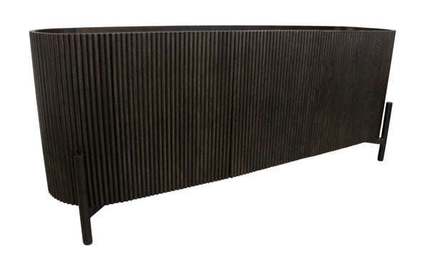 HomeRoots 80" Brown Distressed Solid Wood Ribbed Texture Sideboard - Stylish Storage for Any Room Decor 612039