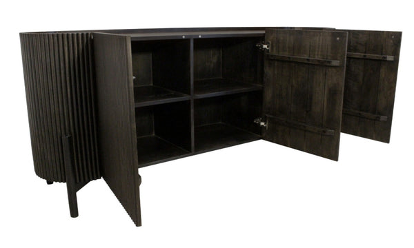 HomeRoots 80" Brown Distressed Solid Wood Ribbed Texture Sideboard - Stylish Storage for Any Room Decor 612039