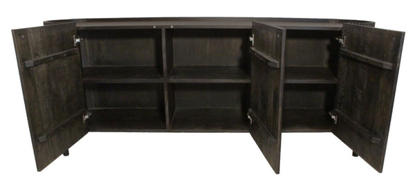 HomeRoots 80" Brown Distressed Solid Wood Ribbed Texture Sideboard - Stylish Storage for Any Room Decor 612039