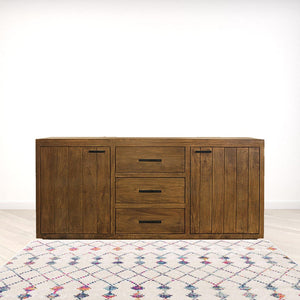 HomeRoots 71" Chestnut Distressed Solid Wood Sideboard - Versatile Storage with Vintage Charm & Style Upgrade! 612040
