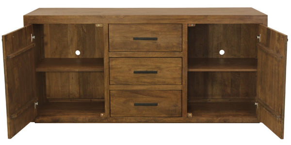 HomeRoots 71" Chestnut Distressed Solid Wood Sideboard - Versatile Storage with Vintage Charm & Style Upgrade! 612040