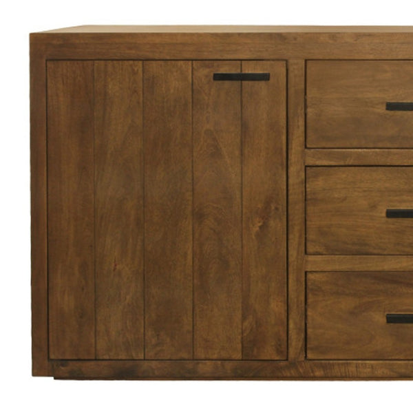HomeRoots 71" Chestnut Distressed Solid Wood Sideboard - Versatile Storage with Vintage Charm & Style Upgrade! 612040