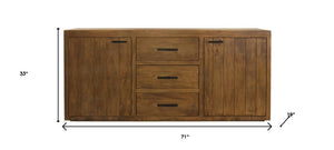 HomeRoots 71" Chestnut Distressed Solid Wood Sideboard - Versatile Storage with Vintage Charm & Style Upgrade! 612040