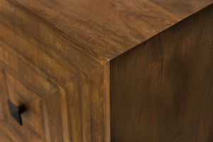 HomeRoots 59" Chestnut Solid Wood Sideboard with Geometric Carvings, Three Doors & Timeless Mid-Century Style 612041