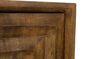 HomeRoots 59" Chestnut Solid Wood Sideboard with Geometric Carvings, Three Doors & Timeless Mid-Century Style 612041