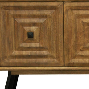 HomeRoots 59" Chestnut Solid Wood Sideboard with Geometric Carvings, Three Doors & Timeless Mid-Century Style 612041