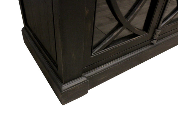 HomeRoots 113" Black Distressed Solid Wood Sideboard with Six Glass Doors – Stylish Storage for Any Room 612042