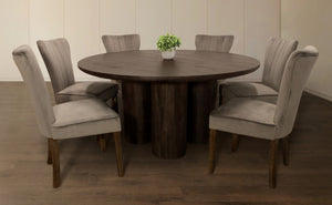 HomeRoots Seven-Piece Dark Brown Round Solid Wood Dining Set with Elegant Wingback Chairs for Cozy Gatherings 612050
