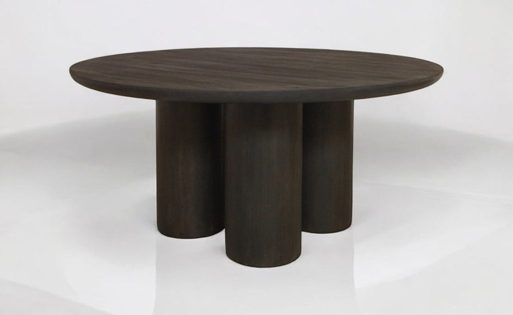 HomeRoots Seven-Piece Solid Wood Dining Set: Round Table & Six Wing-Back Chairs in Dark Brown Finish 612052