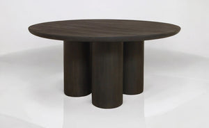 HomeRoots Seven-Piece Solid Wood Dining Set: Round Table & Six Wing-Back Chairs in Dark Brown Finish 612052