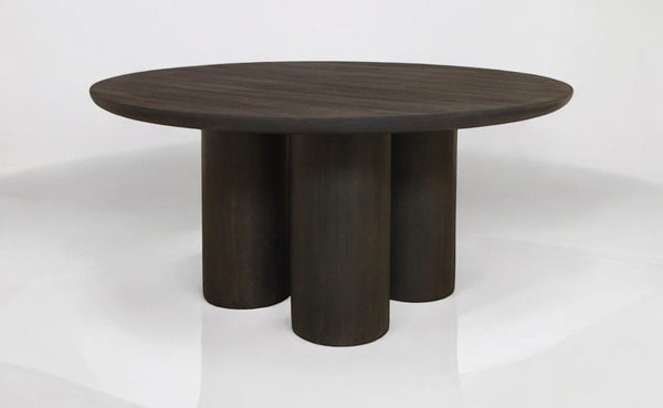 HomeRoots Seven-Piece Solid Wood Dining Set: Round Table & Six Wing-Back Chairs in Dark Brown Finish 612052
