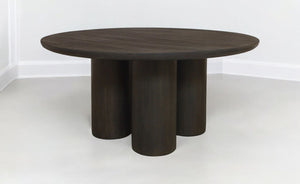 HomeRoots Seven Piece Dark Brown Solid Wood Dining Set: Round Table & Six Elegant Wing-Back Chairs 612054