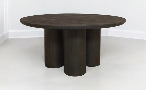 HomeRoots Seven Piece Dark Brown Solid Wood Dining Set: Round Table & Six Elegant Wing-Back Chairs 612054