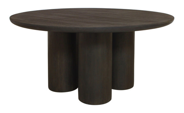 HomeRoots Seven Piece Dark Brown Solid Wood Dining Set: Round Table & Six Elegant Wing-Back Chairs 612054