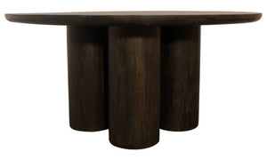 HomeRoots Seven Piece Dark Brown Solid Wood Dining Set: Round Table & Six Elegant Wing-Back Chairs 612054