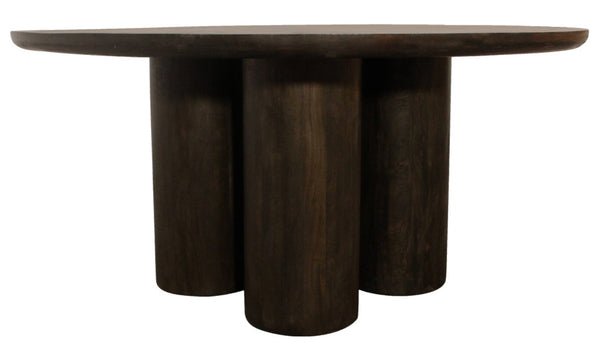 HomeRoots Seven Piece Dark Brown Solid Wood Dining Set: Round Table & Six Elegant Wing-Back Chairs 612054