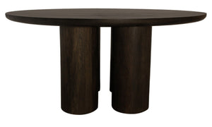 HomeRoots Seven Piece Dark Brown Solid Wood Dining Set: Round Table & Six Elegant Wing-Back Chairs 612054