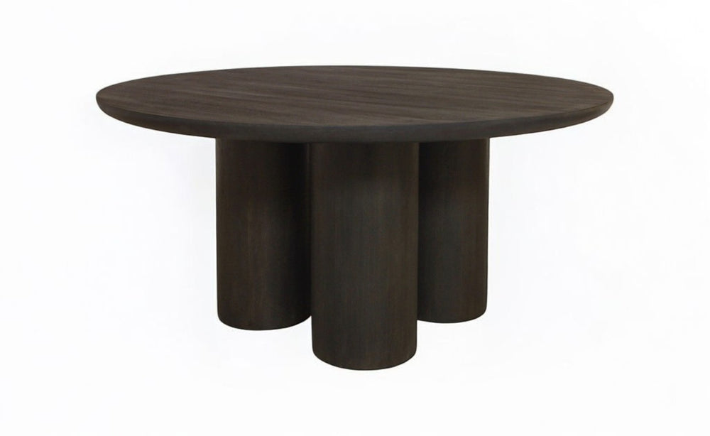 HomeRoots Seven Piece Rustic Dark Brown Round Solid Wood Dining Set with 6 Wing-Back Chairs for Elegance 612057