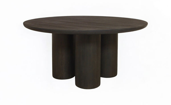 HomeRoots Seven Piece Rustic Dark Brown Round Solid Wood Dining Set with 6 Wing-Back Chairs for Elegance 612057