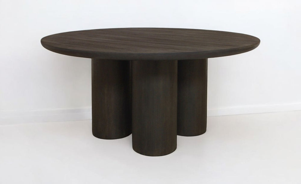 HomeRoots Seven-Piece Dark Brown Round Solid Wood Dining Set with Six Linen Upholstered Wishbone Chairs 612059