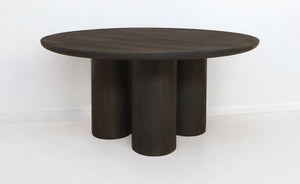 HomeRoots Seven-Piece Dark Brown Round Solid Wood Dining Set with Six Linen Upholstered Wishbone Chairs 612059
