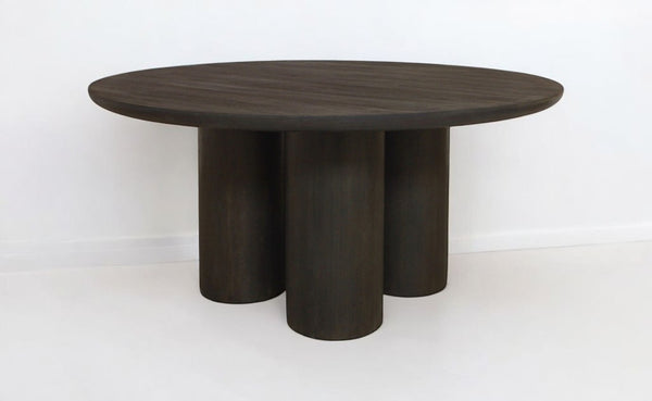 HomeRoots Seven-Piece Dark Brown Round Solid Wood Dining Set with Six Linen Upholstered Wishbone Chairs 612059