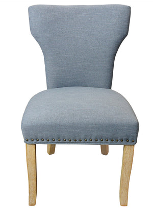 HomeRoots Seven Piece Rustic Dark Brown Solid Wood Dining Set with Denim Blue Wing-Back Chairs for Elegance 612061