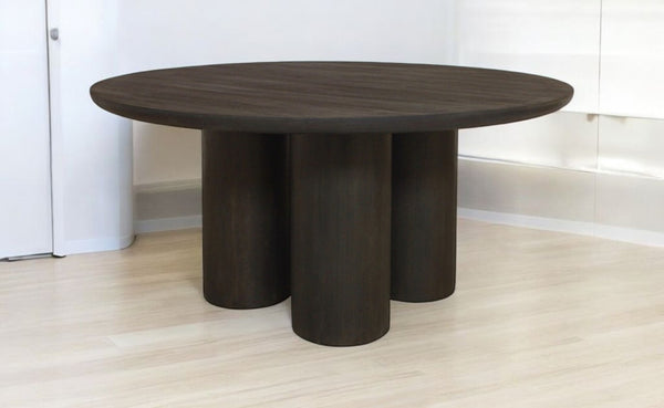 HomeRoots Seven Piece Round Solid Wood Dining Set: Dark Brown Table & 6 Wingback Chairs for Cozy Gatherings 612062