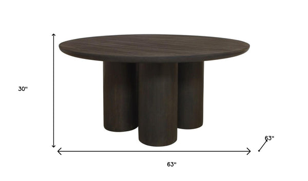 HomeRoots Seven Piece Dark Brown Round Solid Wood Dining Set with Chic Wingback Chairs for Stylish Dining 612063