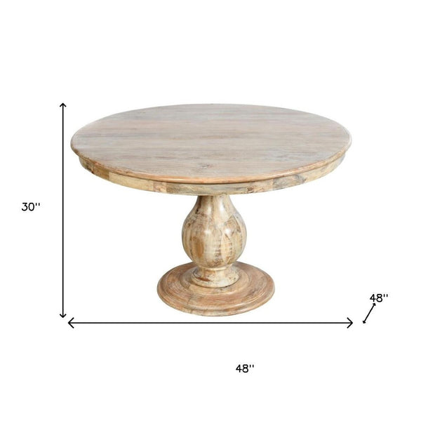 HomeRoots Five-Piece Natural Round Solid Wood Dining Set with Teal Upholstered Chairs for Stylish Gatherings 612065