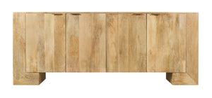 HomeRoots 86" Natural Distressed Solid Wood Sideboard - Stylish Storage Buffet with Four Doors & Bronze Accents 612066