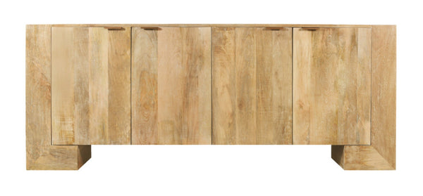 HomeRoots 86" Natural Distressed Solid Wood Sideboard - Stylish Storage Buffet with Four Doors & Bronze Accents 612066