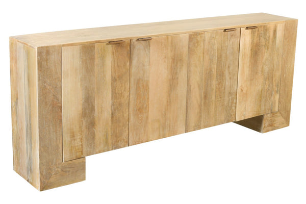 HomeRoots 86" Natural Distressed Solid Wood Sideboard - Stylish Storage Buffet with Four Doors & Bronze Accents 612066